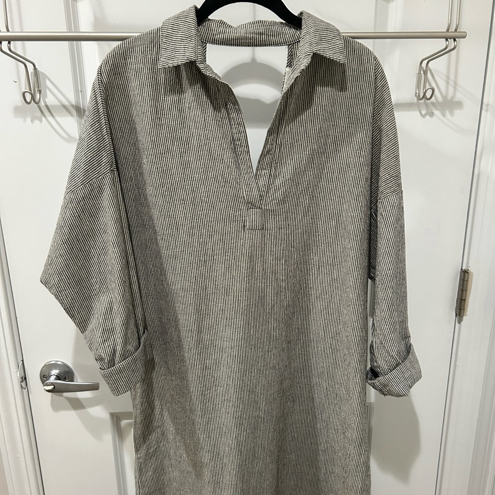 It Is Well LA cotton linen pinstripe midi dress